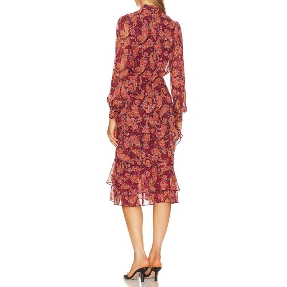 Saloni Isa Silk Georgette Tiered Ruffle Midi Dress - Picture 3 of 16